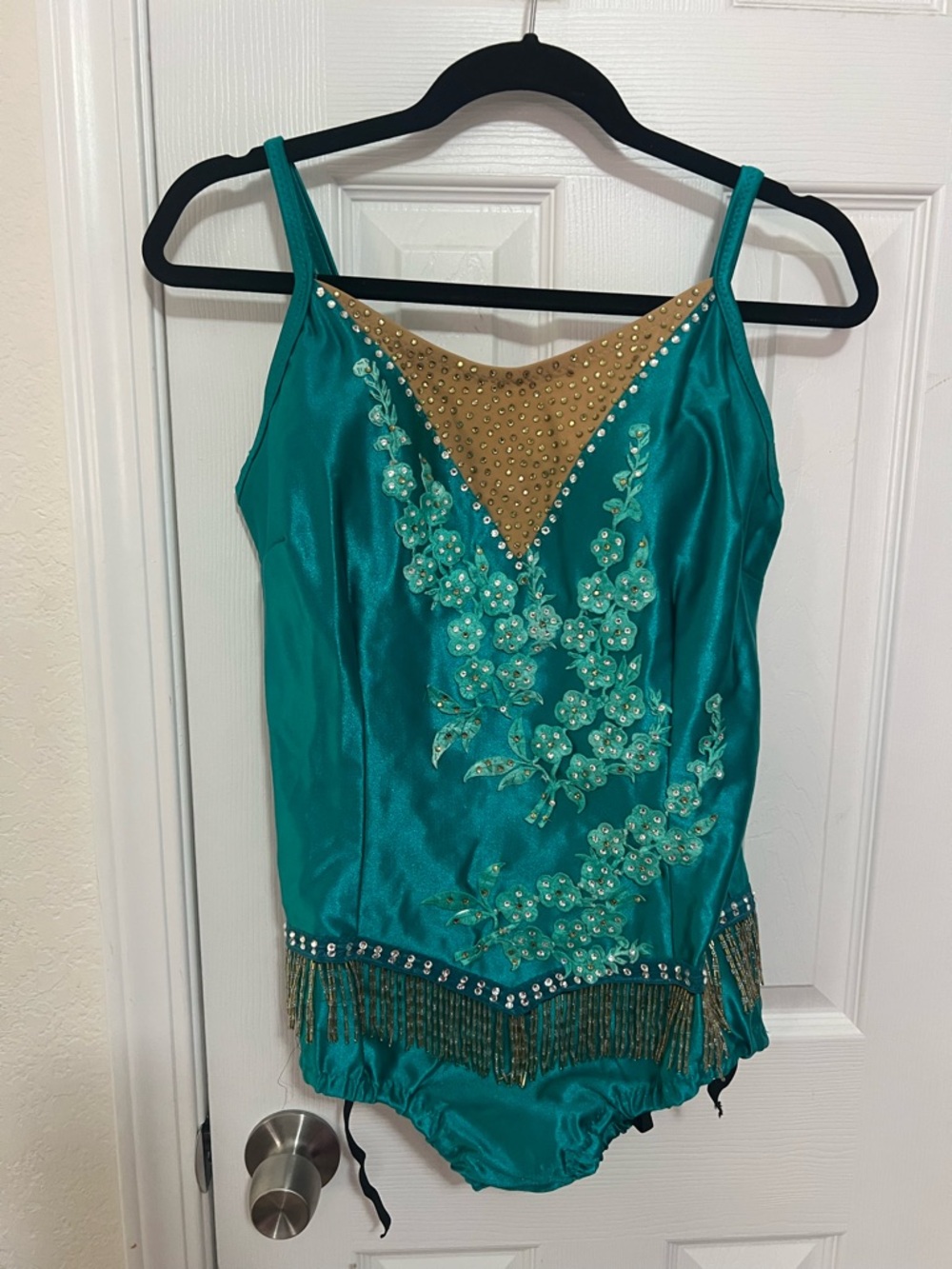 Dance/Twirl/Skate Teal Embellished Floral Lace-Up Costume